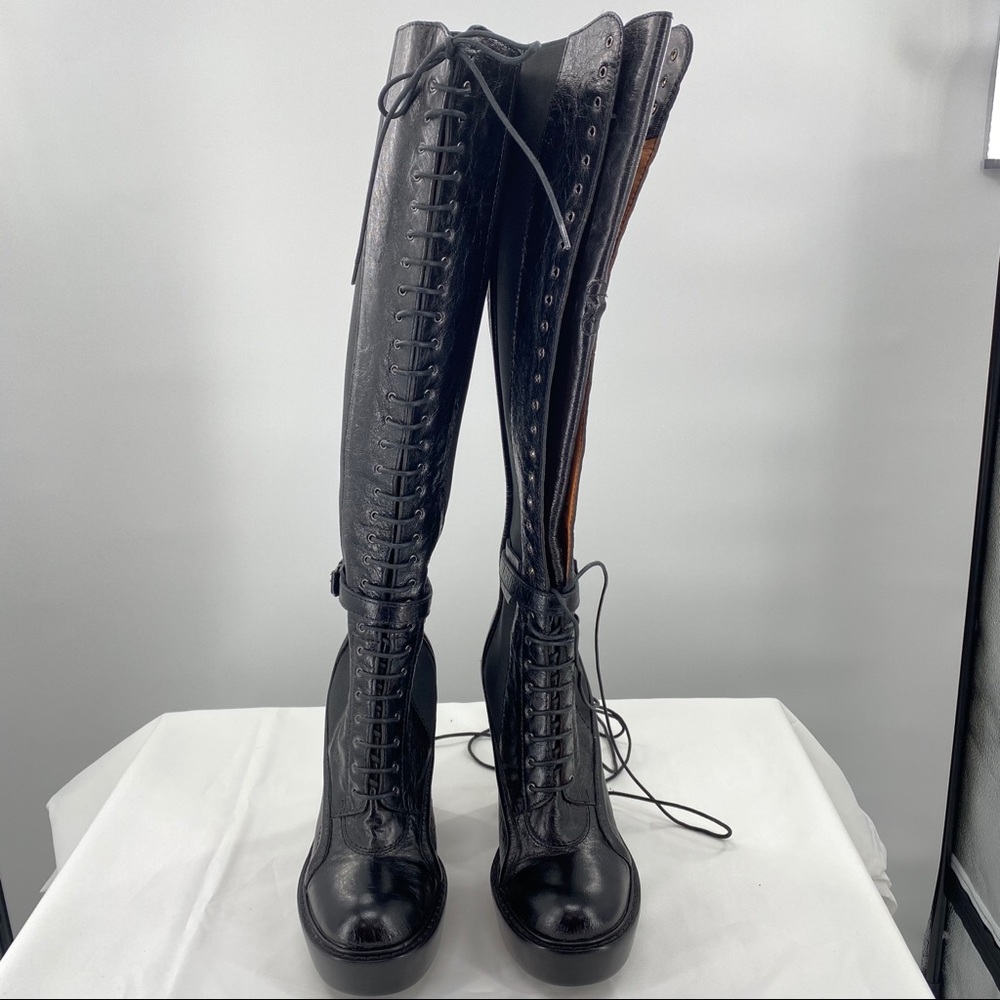 GIVENCHY | Black Leather Lace up Knee High Boots - Picture 6 of 16
